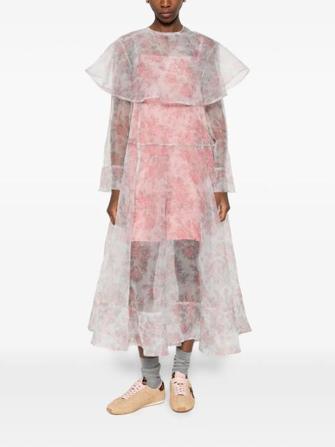 GANNI ruffled floral midi dress - White