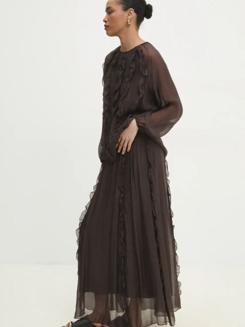 Answear.LAB spódnica kolor brązowy maxi rozkloszowana