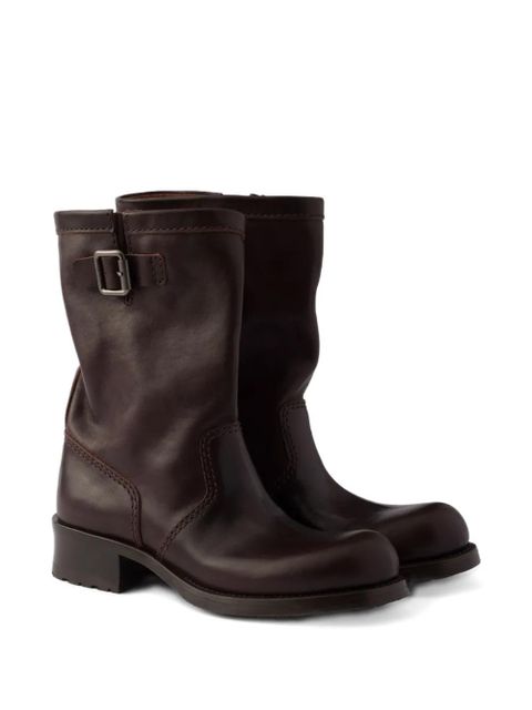 Prada 40mm logo-buckle leather boots - Brown