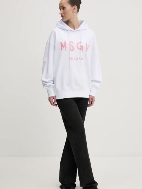 MSGM bluza bawełniana damska kolor biały z kapturem z nadrukiem 3841MDM515.257000