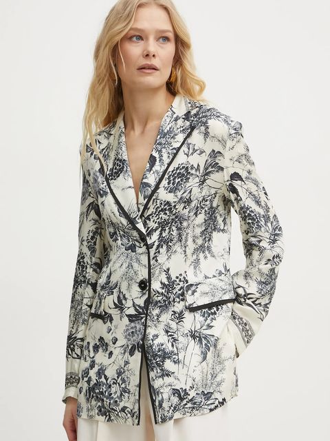 Simona Corsellini marynarka kolor beżowy jednorzędowa wzorzysta P25CPGI003 - zdjęcie produktu nr 1