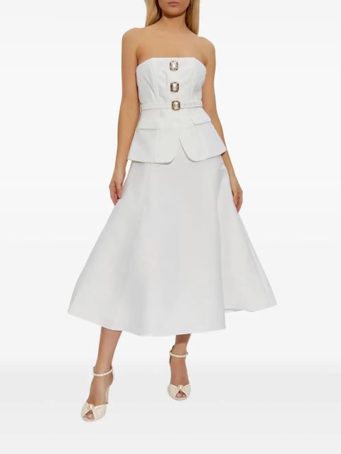 Self-Portrait pearl-button midi dress - White