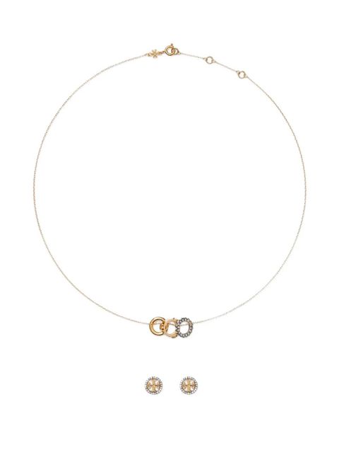Tory Burch crystal-embellished logo-detail necklace and earrings set - Gold - zdjęcie produktu nr 1