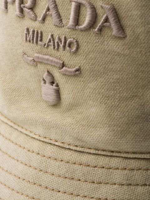Prada logo-embroidered cotton bucket hat - Neutrals