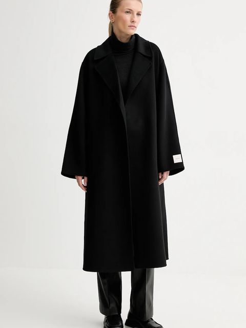 Calvin Klein płaszcz z dodatkiem wełny kolor czarny LV040WL571