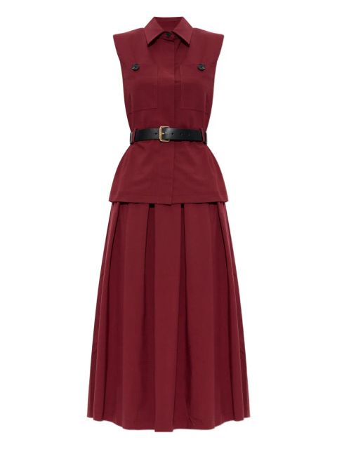 Self-Portrait belted pleated dress - Red
