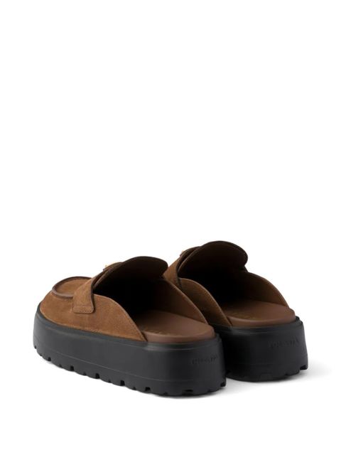 Prada nubuck flatform mules - Brown