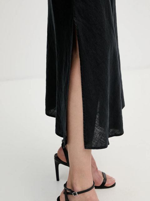 Dkny sukienka lniana kolor czarny maxi rozkloszowana P4KBCZ70