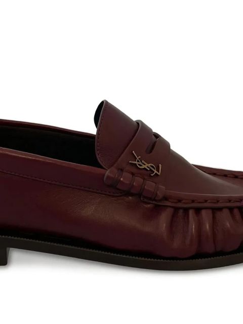 Saint Laurent logo-plaque pleated-effect loafers - Red - zdjęcie produktu nr 2