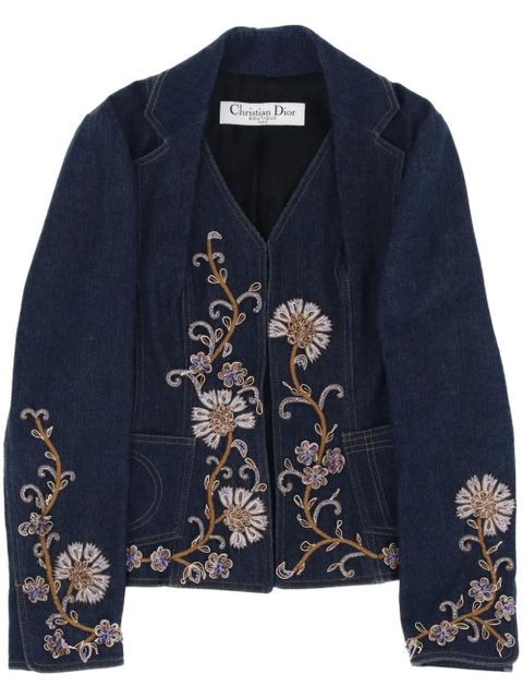 Christian Dior Pre-Owned 2010s floral-embroidered denim jacket - Blue - zdjęcie produktu nr 1