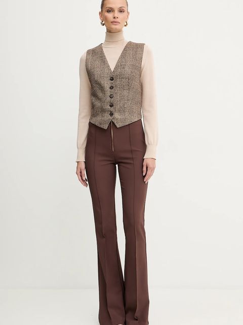 Luisa Spagnoli kamizelka z dodatkiem wełny kolor brązowy jednorzędowa 542370 - zdjęcie produktu nr 2