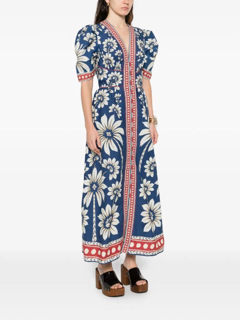 FARM Rio floral-print V-neck maxi dress - Blue