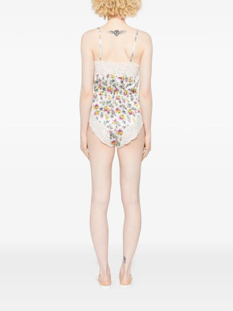 Dolce & Gabbana floral-print lace-trim playsuit - White