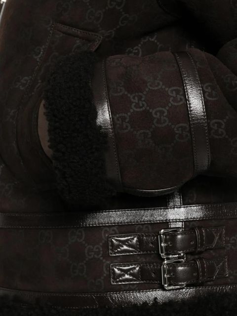 Gucci shearling-collar leather jacket - Brown