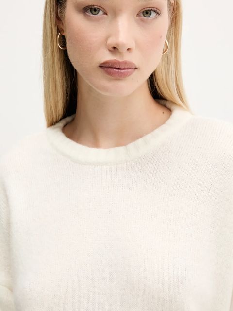 HUGO sweter z wełną damski kolor beżowy 50545082