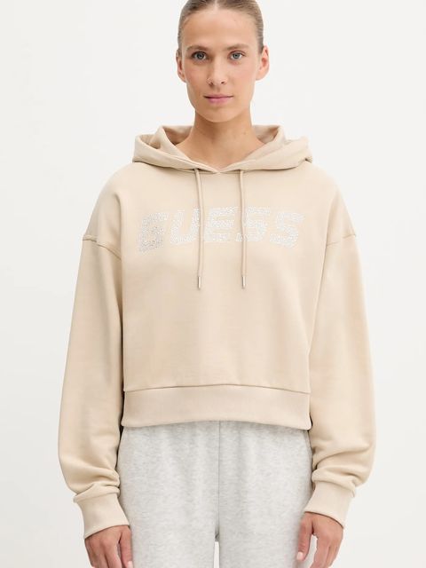 Guess bluza bawełniana PRIMULA damska kolor beżowy z kapturem z aplikacją V5GQ09 KCRP0 - zdjęcie produktu nr 1