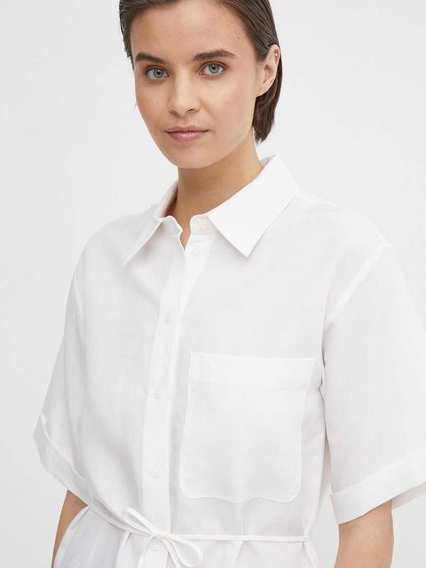 Calvin Klein sukienka z domieszką lnu kolor biały mini oversize K20K206697