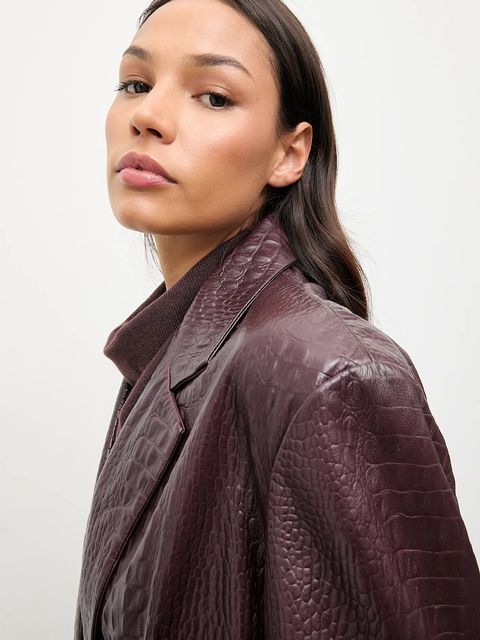 Answear.LAB marynarka skórzana kolor bordowy jednorzędowa gładka