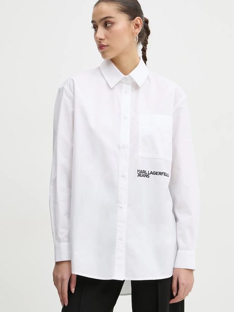 Karl Lagerfeld Jeans koszula bawełniana damska kolor biały relaxed z kołnierzykiem klasycznym A1W11001 - zdjęcie produktu nr 1
