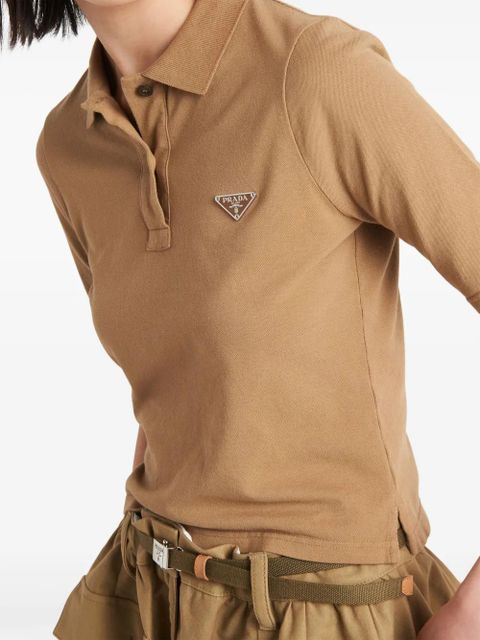 Prada logo-embroidered cotton polo shirt - Brown
