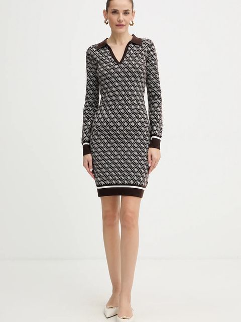 Guess sukienka z domieszką wełny AUBREY kolor brązowy mini dopasowana W5BK25 Z3JD2 - zdjęcie produktu nr 2