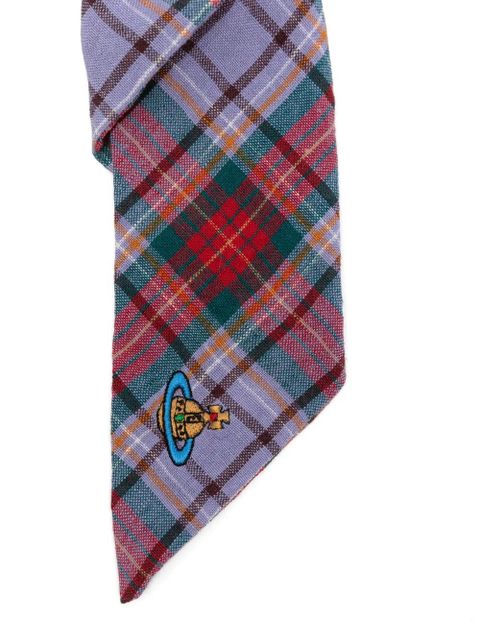 Vivienne Westwood tartan-pattern logo-embroidery scrunchie - Purple