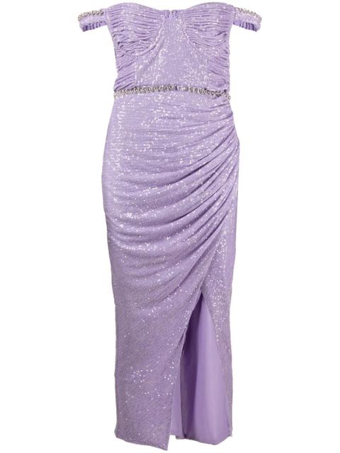 Self-Portrait sequin-embellished off-shoulder midi dress - Purple - zdjęcie produktu nr 1