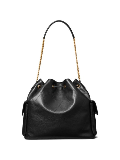 Tory Burch large Charlie quilted drawstring shoulder bag - Black