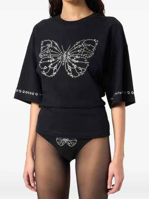 Blumarine butterfly-embellished T-shirt - Black