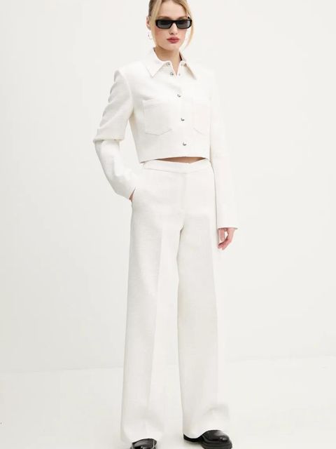 HUGO spodnie damskie kolor beżowy proste high waist 50538128