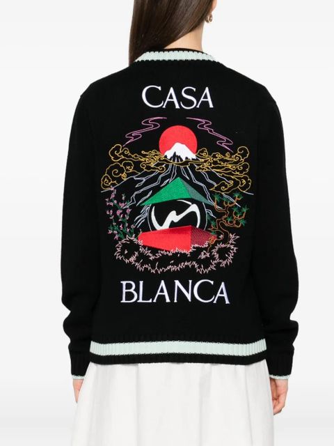 Casablanca embroidered panel cardigan - Black