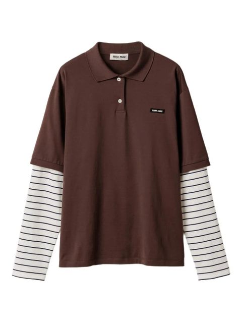 Miu Miu striped-sleeve polo shirt - Brown - zdjęcie produktu nr 1