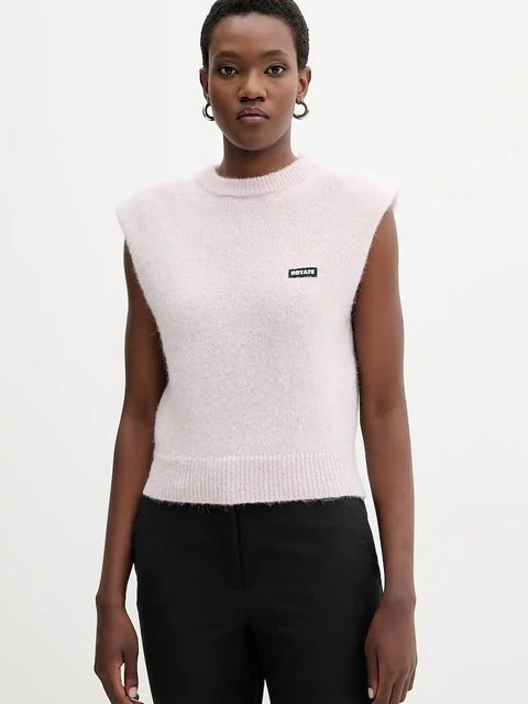 Rotate kamizelka z wełną damski kolor różowy lekki 114280191