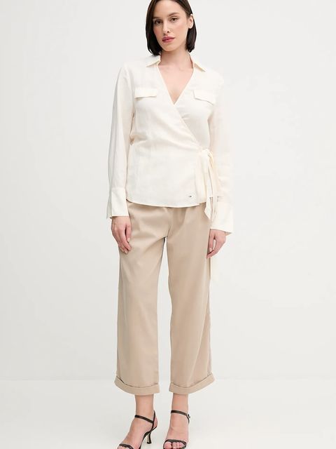 Tommy Hilfiger spodnie damskie kolor beżowy szerokie high waist WW0WW45589 - zdjęcie produktu nr 2