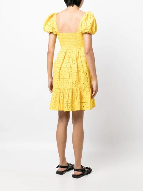 GANNI broderie anglaise flared dress - Yellow