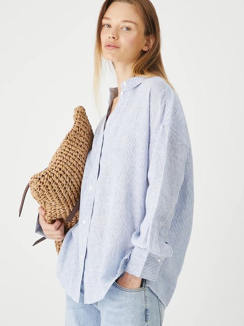 Medicine koszula lniana kolor niebieski