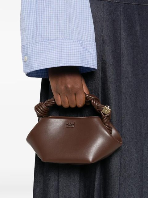 GANNI twisted-handle logo tote bag - Brown