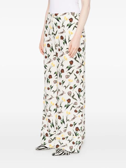 Marni tulips-hares-print trousers - White