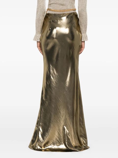 Self-Portrait metallic-effect maxi skirt - Gold