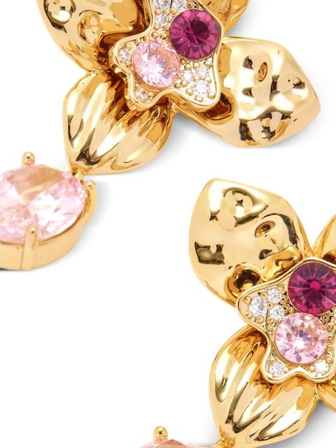 Self-Portrait crystal-embellished floral-motif earrings - Gold