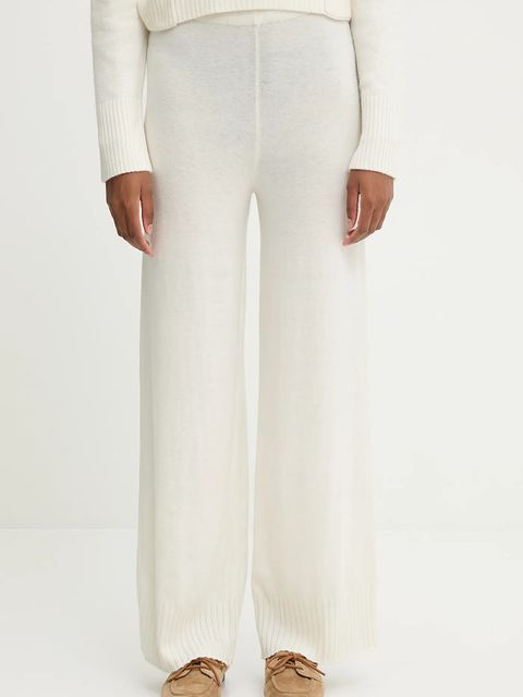 United Colors of Benetton spodnie z dodatkiem wełny damskie kolor beżowy szerokie high waist 102HDF00Z - zdjęcie produktu nr 1