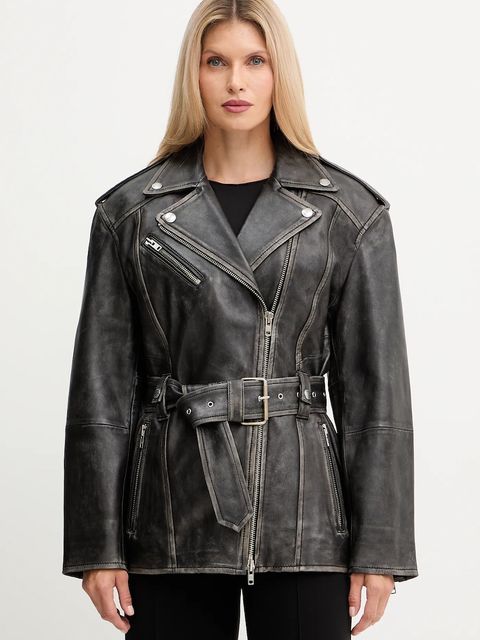 Stand Studio kurtka skórzana Leona kolor czarny przejściowa oversize 66547-7830 - zdjęcie produktu nr 1