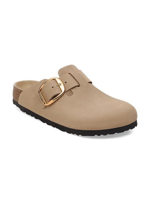 Birkenstock klapki skórzane Boston Big Buckle damskie kolor beżowy 1030393
