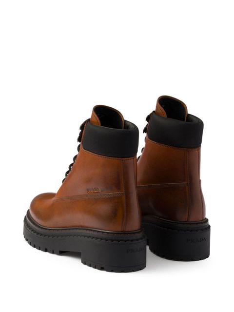 Prada leather combat booties - Brown