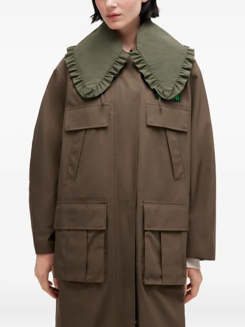 GANNI x Barbour ruffled-detail coat - Brown