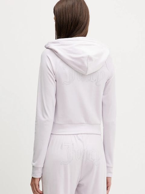 Juicy Couture bluza welurowa kolor fioletowy z kapturem z aplikacją JCWAS225306