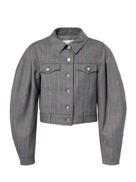 GANNI pinstripe balloon-sleeves jacket - Grey - zdjęcie produktu nr 2