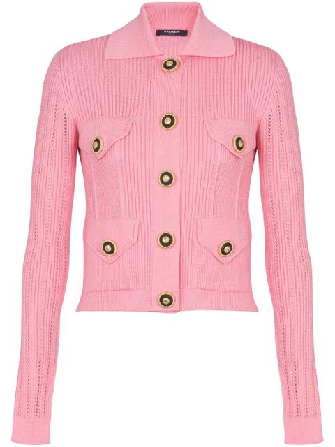 Balmain logo-embroidered knit cardigan - Pink - zdjęcie produktu nr 1