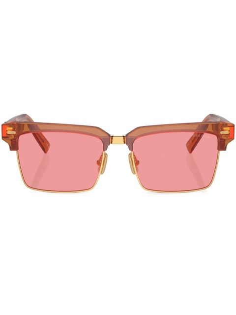 Miu Miu Eyewear logo-lettering square-frame sunglasses - Brown - zdjęcie produktu nr 1