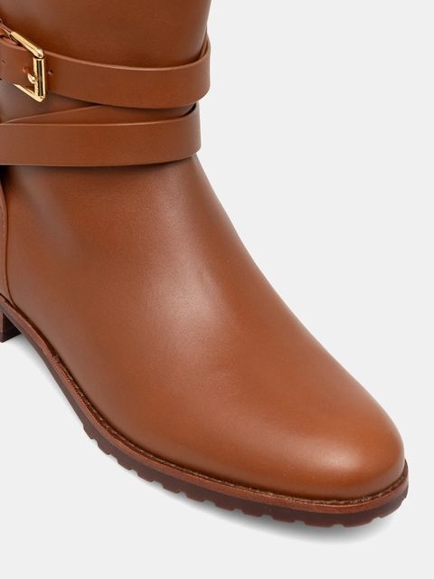 Lauren Ralph Lauren kozaki skórzane Collins Tll damskie kolor brązowy na płaskim obcasie 802974384001